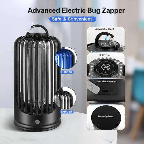 Vista 4 de Bug Zapper 2000V de alta potencia con luz UV eléctrica matamosquitos impermeable lámpara de control de insectos voladores emisores de luz