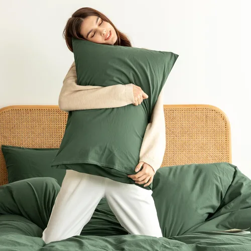 Vista 6 de Ventidora - Juego de funda de edredón de 2 piezas de tamaño individual verde, 100% algodón orgánico lavado de lino de textura, juego de ropa de cama