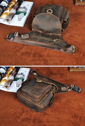 Vista 6 de Leaokuu Bolso bandolera de cuero para hombre para motocicleta táctica riñonera riñonera bolsa de pierna caída