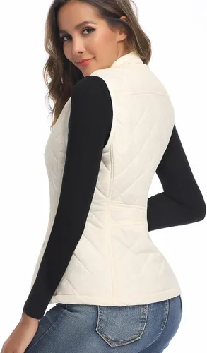 Vista 3 de LONGKING Chaleco de mujer, cuello alto, ligero, con cremallera, acolchado para mujer
