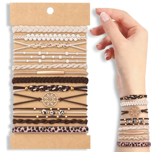 Vista 12 de DIYDEC 10 Ligas para el Cabello Pulsera para Mujeres 5 Estilos Suaves Trenzadas Boho Bandas para el Cabello Elásticas Sin Daño Ligas para el Cabello