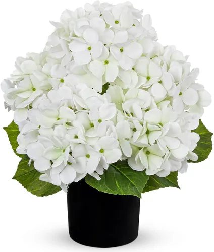 Vista 20 de Hollyone Flores artificiales de hortensias azules en maceta, flores grandes de seda de tres cabezas, arreglos florales falsos para interiores