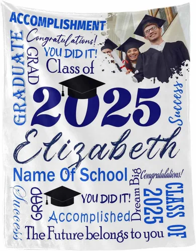 Vista 42 de MyPupSocks Manta personalizada para regalo de graduación, felicitaciones clase de 2025, manta azul personalizada de forro polar 2025 para hermana