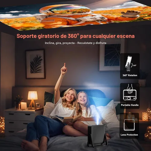 Vista 4 de [Ultradelgado de 1.97 pulgadas Enfoque automático Aplicaciones integradas Soporte de 360°] Mini proyector inteligente con WiFi y Bluetooth