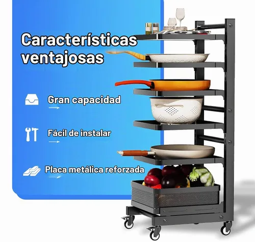 Vista 4 de Estante ajustable multifuncional de 6 niveles para sartén y olla para gabinete (estante para ollas de piso de 6 niveles)