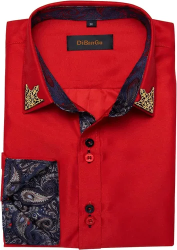 Vista 3 de DiBanGu Camisa casual de manga larga con botones para hombre, cuello de ajuste regular