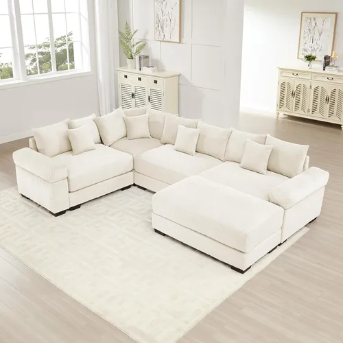 Vista 27 de ODUSE-DAILY Sofá modular de gran tamaño de 117.3 pulgadas, sofás modulares grandes de pana para sala de estar, sofás de 3 plazas, moderno juego