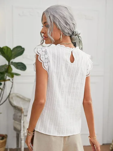 Vista 2 de Floerns Blusa de encaje guipur con cuello alto falso para mujer