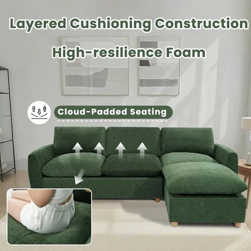 Vista 4 de Sofá extraíble en forma de L con cama cama y otomana de almacenamiento, sofá modular de felpilla para sala de estar, sofá modular en forma de L