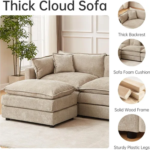 Vista 4 de Sofá modular seccional, juego de sofá en forma de L de 77 pulgadas con reposabrazos, cómodos sofás de nube de 2 plazas para sala de estar