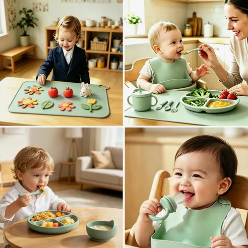 Vista 6 de 19 piezas de silicona bebé alimentación Set Eating Essentials para Juego de platos y cuencos para niños pequeños con babero, alimentador de frutas