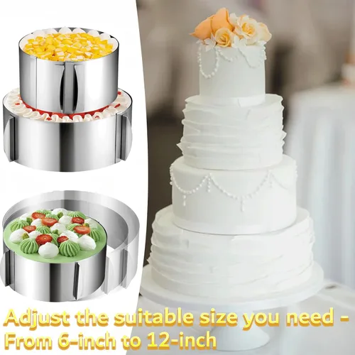 Vista 5 de DATANYA Anillos de Pastel de Mousse Molde Ajustable de 6 a 12 Pulgadas Moldes Redondos de Acero Inoxidable para Hornear Pasteles, Suministros