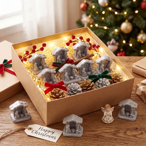Vista 3 de RoundFunny 50pcs miniatura Navidad Belén Resina Sagrada Familia con pesebre