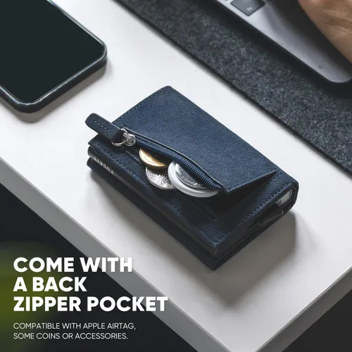 Vista 5 de VULKIT Cartera plegable de cuero con compartimento para billetes, ventana de identificación y moneda