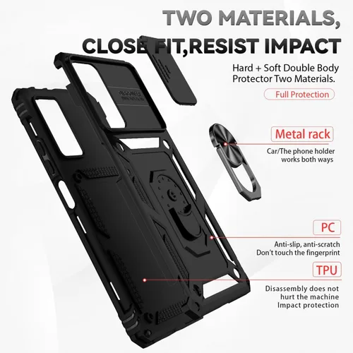 Vista 3 de Funda para Redmi Note 11 Pro 4G/5G/Redmi Note 11E Pro con protector de pantalla de vidrio templado y cubierta de cámara deslizante, anillo magnético
