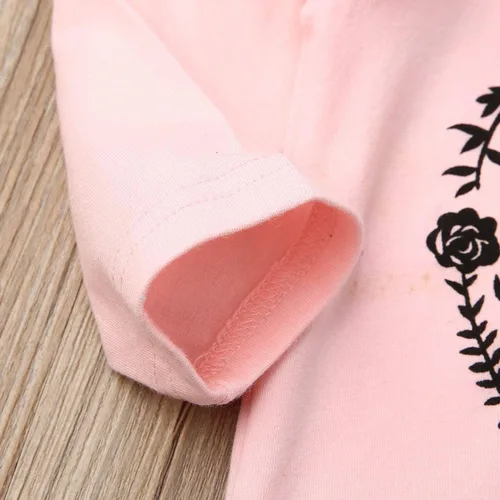 Vista 4 de Conjunto de 2 conjuntos de 2 piezas con estampado de letra y manga purfle para bebés y niñas