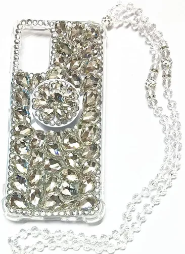 Vista 2 de Aikukiki Funda para Samsung Galaxy A52 5G, funda con función atril de diamante, 3D hecha a mano Bling Diamond Glitter Phone Case (blanco)