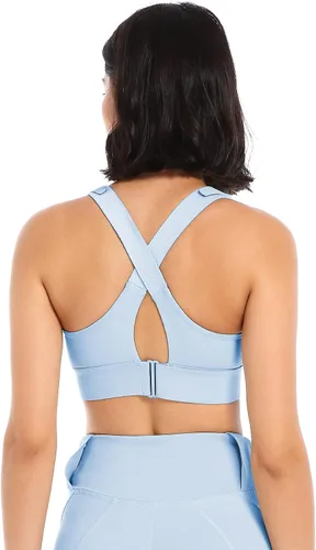 Vista 4 de Sujetador deportivo para mujer, yoga, entrenamiento, alto impacto, cierre frontal, sin mangas, tirantes ajustables, sostén de espalda cruzada