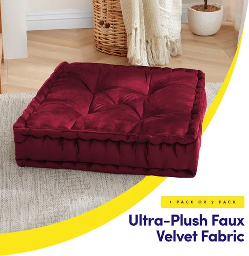 Vista 2 de Almohada de Piso Grande Cuadrada Acolchada Decorativa de 20" x 20" Tela de Terciopelo Sintético Relleno Ultra Grueso para Niños y Adultos, Paquete