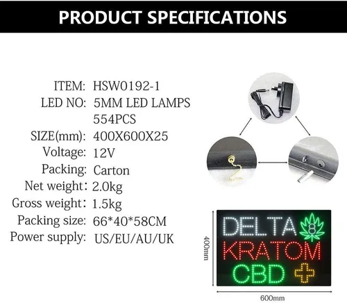 Vista 4 de Letrero LED de humo para negocios, letrero LED súper brillante abierto para tienda de tabaco, tablero de exhibición de publicidad eléctrica
