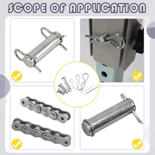 Vista 7 de Swpeet Pin de horquilla de acero inoxidable 304 M4 M6 M8 con M1.5 M2 M3 chapado en zinc de acero chapado en zinc y clips de fijación Set de pasador
