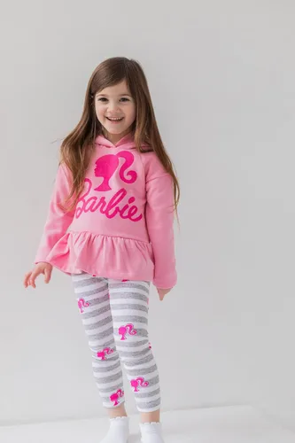 Vista 3 de Barbie Conjunto de sudadera con capucha y leggings de forro polar para niñas pequeñas y grandes