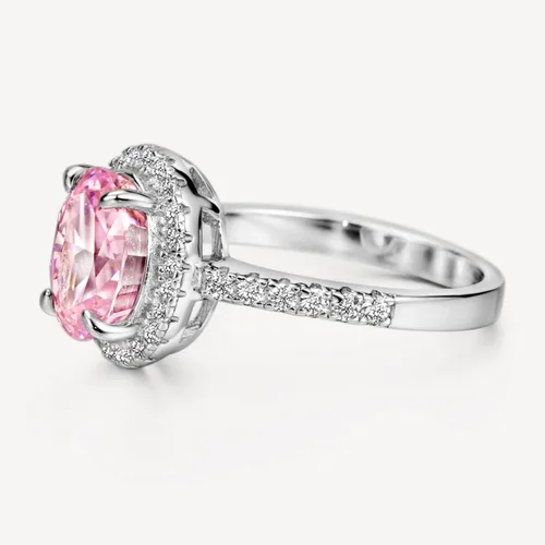 Vista 4 de michooyel S925 - Anillo de compromiso de diamante rosa de corte ovalado de 2.0 quilates para mujer, anillo de boda de diamantes con halo