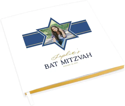 Vista 15 de Andaz Press Libro de invitados personalizado de Bar/Bat Mitzvah con detalles dorados, 120 páginas Art Deco personalizadas, álbum de fotos de tapa