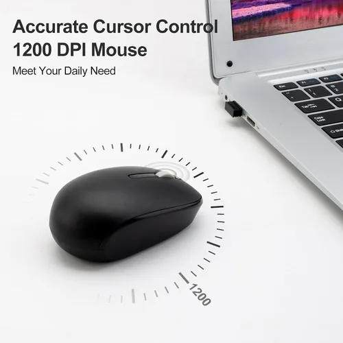 Vista 7 de Ratón inalámbrico sin sonido, ratones ópticos de 2.4 GHz con receptor nano adecuado para computadora/Windows/Mac/Chrome OS/Linux/Andriod/iOS (negro)