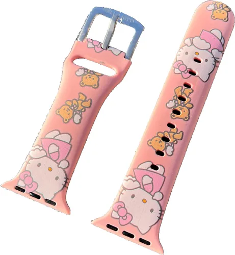 Vista 13 de Correa de silicona para Apple Watch de Hello Kitty para 38/40/1.614 in para Series 7/6/5/4/3/2/1/SE