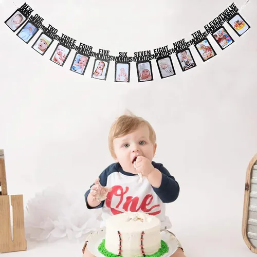 Vista 4 de Cartel de fotos de primer cumpleaños para niño y niña, cartel de fotos de primer cumpleaños, registro de crecimiento del bebé, imágenes de 1 a 12