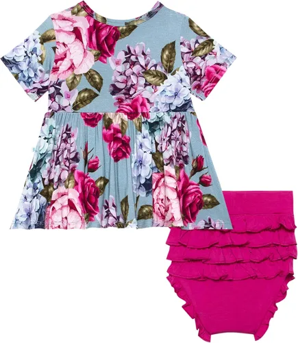 Vista 2 de Posh Peanut Conjunto básico de peplum y camiseta Bloomer de manga corta - Conjunto de coñete con volantes - Viscosa suave de bambú
