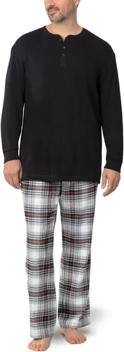 Vista 20 de PajamaGram Conjunto de pijama para hombre, clásico, 100% algodón Negro