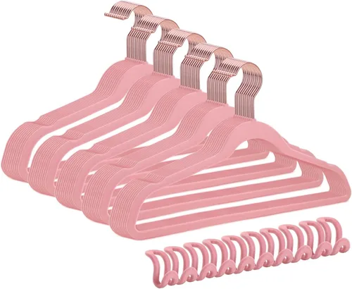 Vista 10 de Paquete de 50+10 perchas de terciopelo antideslizantes para ropa para trajes, perchas para ahorrar espacio, 15 ~ 20 libras, resistentes de 17.5 Negro