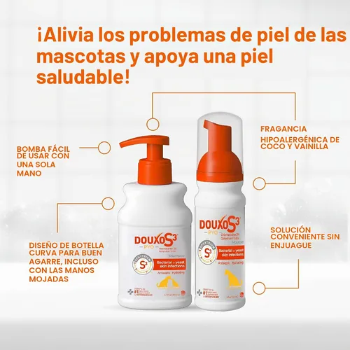 Vista 5 de Douxo S3 PYO Champú de clorhexidina (6.7 onzas) y mousse (5 fl oz) para perros