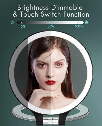 Vista 3 de FASCINATE Espejo de Aumento 10X 1X de Doble Cara con Magnificación Espejo de Tocador para Maquillaje Espejo Iluminado Recargable con 3