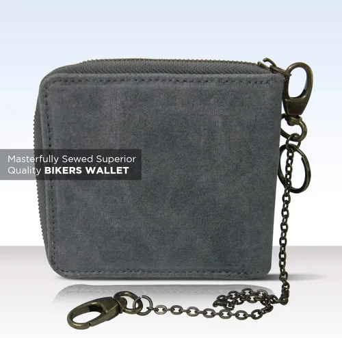 Vista 2 de Lienzo y AWL encerado lona y cuero bipolar cremallera bikers cartera con cadena