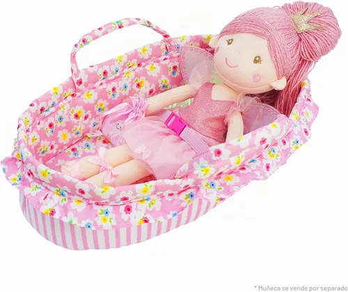 Vista 7 de June Garden Moisés y portabebés para muñecas de 18 pulgadas, color rosa Blanco crema (con almohada y hebilla)