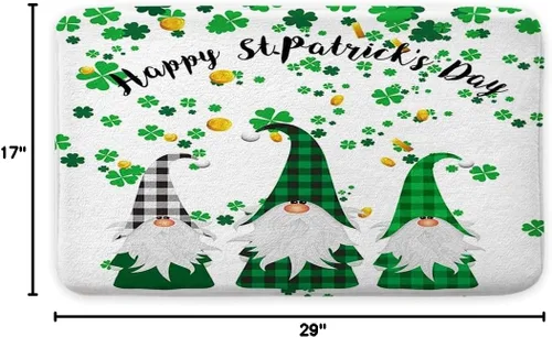 Vista 2 de MERCHR Tapete de baño para el día de San Patricio, diseño de gnomo irlandés, diseño de elfo de búfalo, trébol, hoja de trébol, diseño de elfo