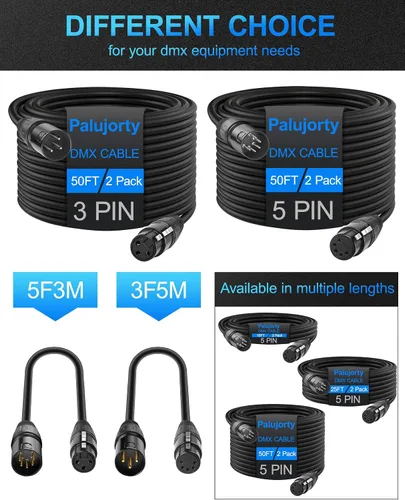 Vista 5 de Paquete de 2 cables DMX de 5 pines de 10 pies con 3 conductores para iluminación de escenario y controlador