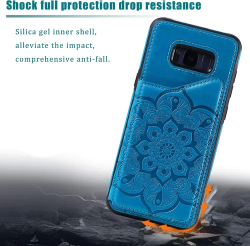 Vista 8 de Funda para Samsung S8, funda trasera magnética de flores en relieve para Galaxy S8 Kickstand Wallet Case para mujer con tarjetero y funda protectora