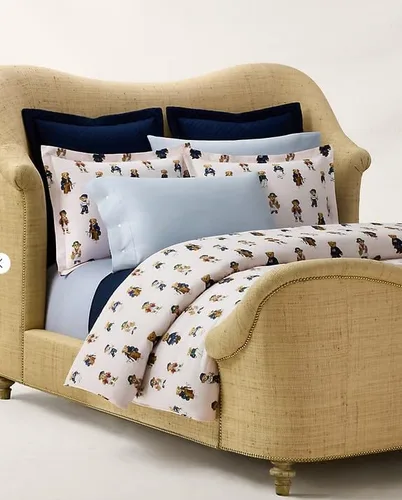 Vista 2 de POLO RALPH LAUREN Juego de edredón King de suéter de oso de peluche con rayas rosadas para niñas con 2 fundas de almohada King