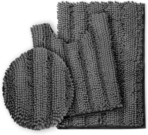 Vista 17 de Clara Clark Tapetes para baño de felpilla, tapetes de baño de felpa ultra suaves, lavables a máquina, con parte trasera antideslizante, 44 x 26 Negro