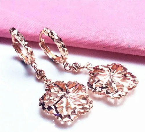 Vista 2 de SAGEKING 2024 New 585 Purple Gold Hollow Luxury Flower Ear Buckle Fashion Exquisite Jewelry 14K Rose Gold Drop Earrings For Women For Girlfriend