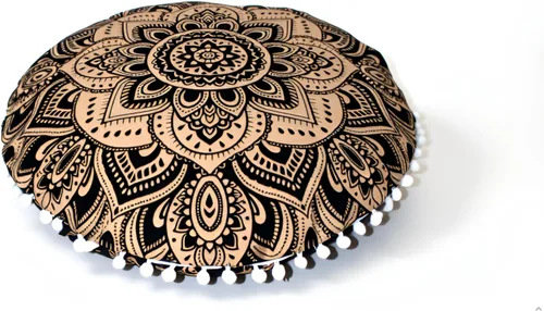 Vista 29 de CRAFT KALA Funda de cojín redonda grande de 32 pulgadas para el suelo bohemio, funda de puf boho, funda de cojín de mandala para meditación, cojines