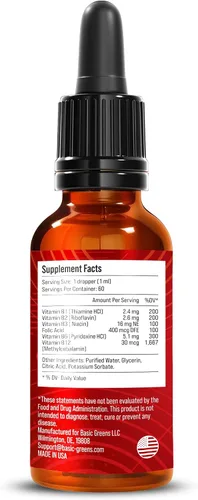Vista 2 de Vitamina B Complex Liquid Drops Vegan – Fórmula sublingual extra fuerte, maximiza la absorción y aumenta la energía – B1, B2, B3, B5, B6, B7, B9