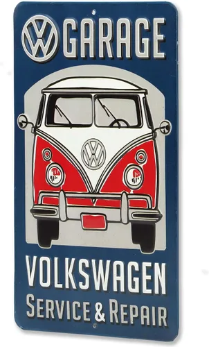 Vista 2 de Letrero de metal para reparación y servicio de garaje Volkswagen - Letrero vintage de Volkswagen para garaje o cueva de hombre