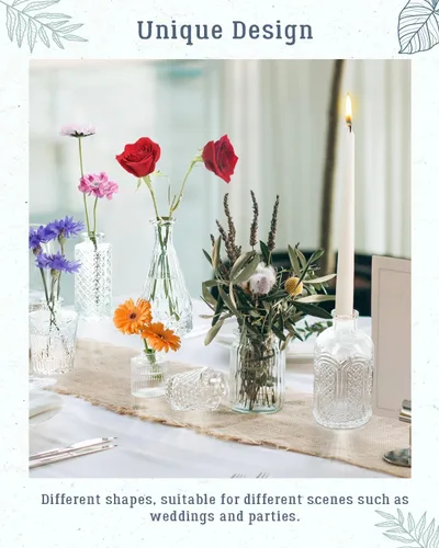 Vista 4 de Juego de 20 jarrones de flores para centros de mesa, mini jarrones para flores de un solo tallo, jarrones de vidrio para centros de mesa, decoración