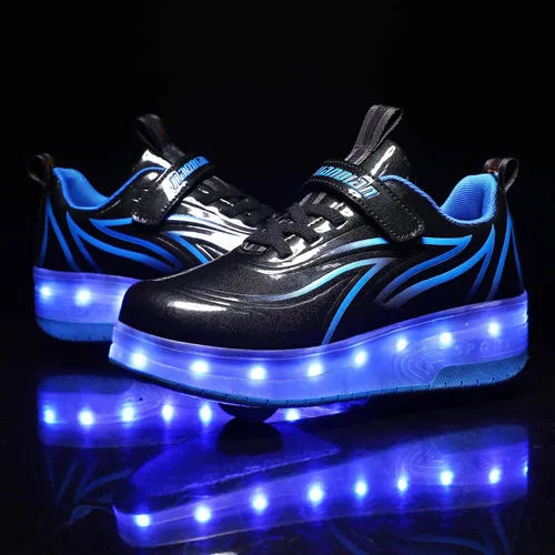 Vista 2 de Ufatansy Zapatos de patinaje con luz LED con ruedas, zapatos de rodillo USB Rechargealbe zapatos regalos para niños