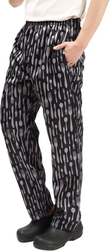Vista 4 de Pantalones de chef holgados para hombre y mujer, pantalones de trabajo de restaurante floral y uniformes de cocina sueltos estilo cargo pantalones